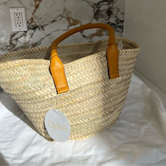 Chloe Marcie Medium Raffia Basket Tote Beach Bag Sunflower 🌻 Yellow - Picture 5 of 15